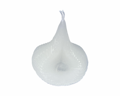 The White Destiny Decision Candle is teardrop and spiral shaped.  The  candle has flowing spiral lines and it has two wicks.  The White Destiny Decision Candle is on a white background.